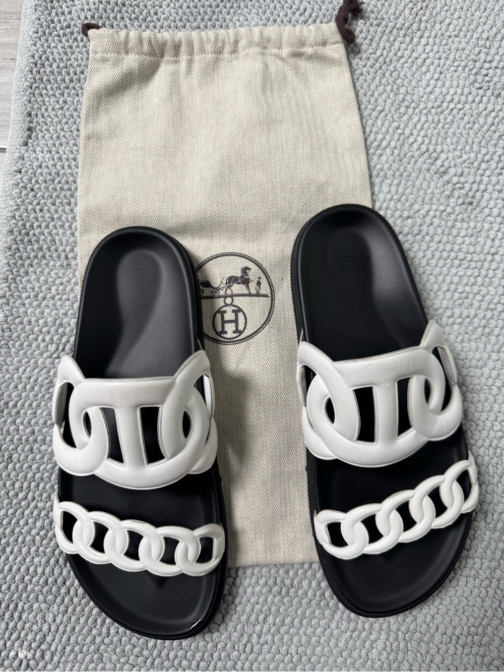 Hermes Extra White Chain-Link Slide Sandals